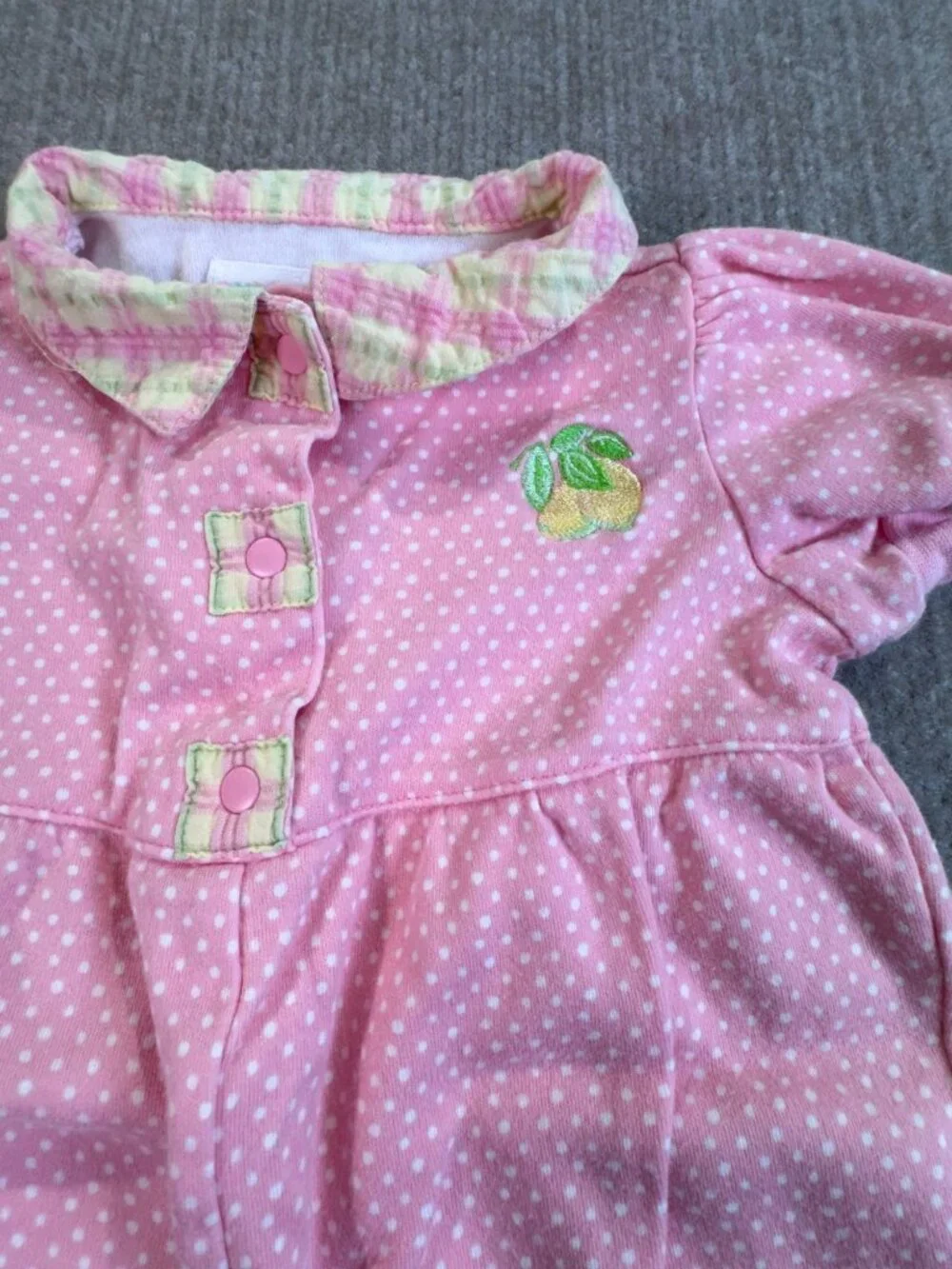 VTG 1998 Gymboree Newborn 3-6M Pink Polka Dot Lemon Romper Playsuit Bubble Plaid